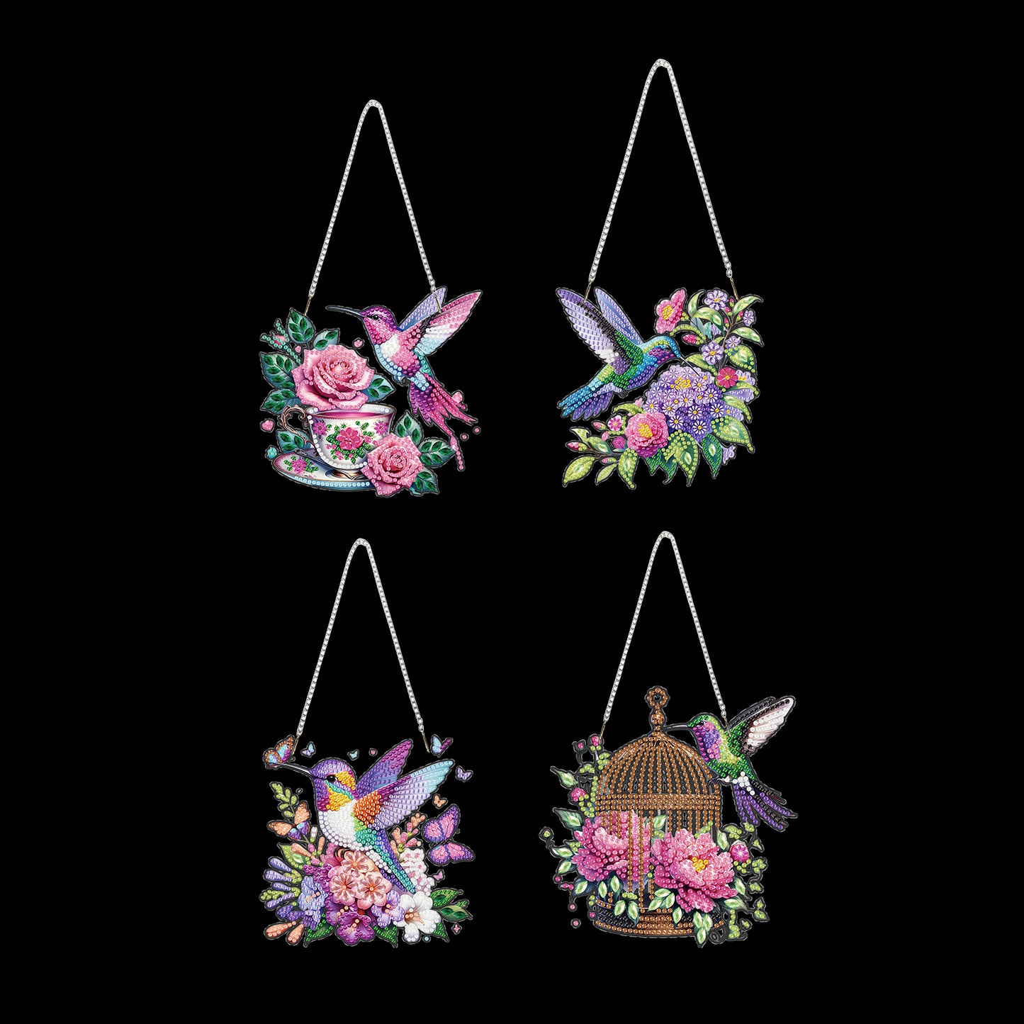 4Pcs Bird 2D Flat DIY Diamond Art Pendant Acrylic Hanging Charm Window Decor