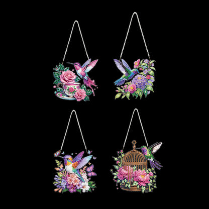 4Pcs Bird 2D Flat DIY Diamond Art Pendant Acrylic Hanging Charm Window Decor
