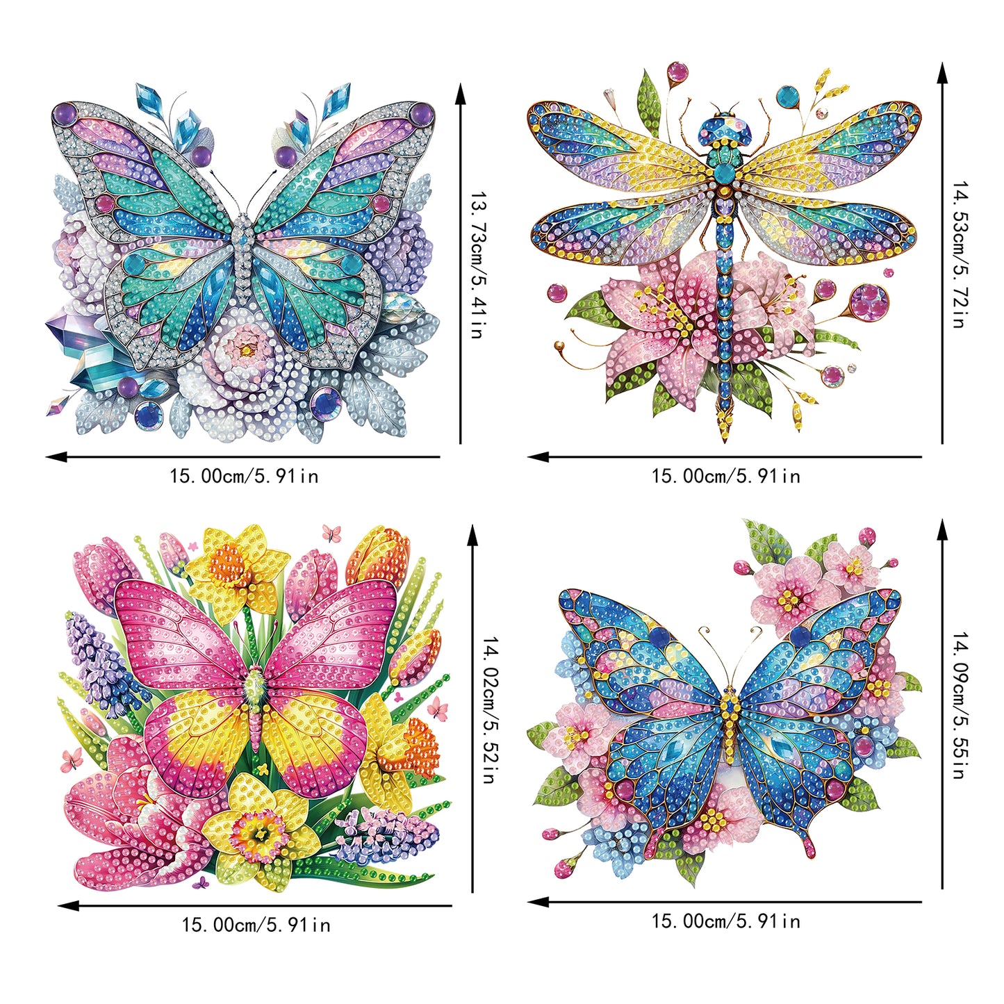 4Pcs Butterfly 2D Flat DIY Diamond Art Pendant Acrylic Hanging Charm Home Decor
