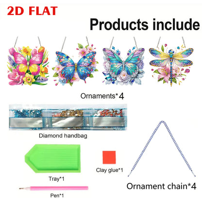 4Pcs Butterfly 2D Flat DIY Diamond Art Pendant Acrylic Hanging Charm Home Decor