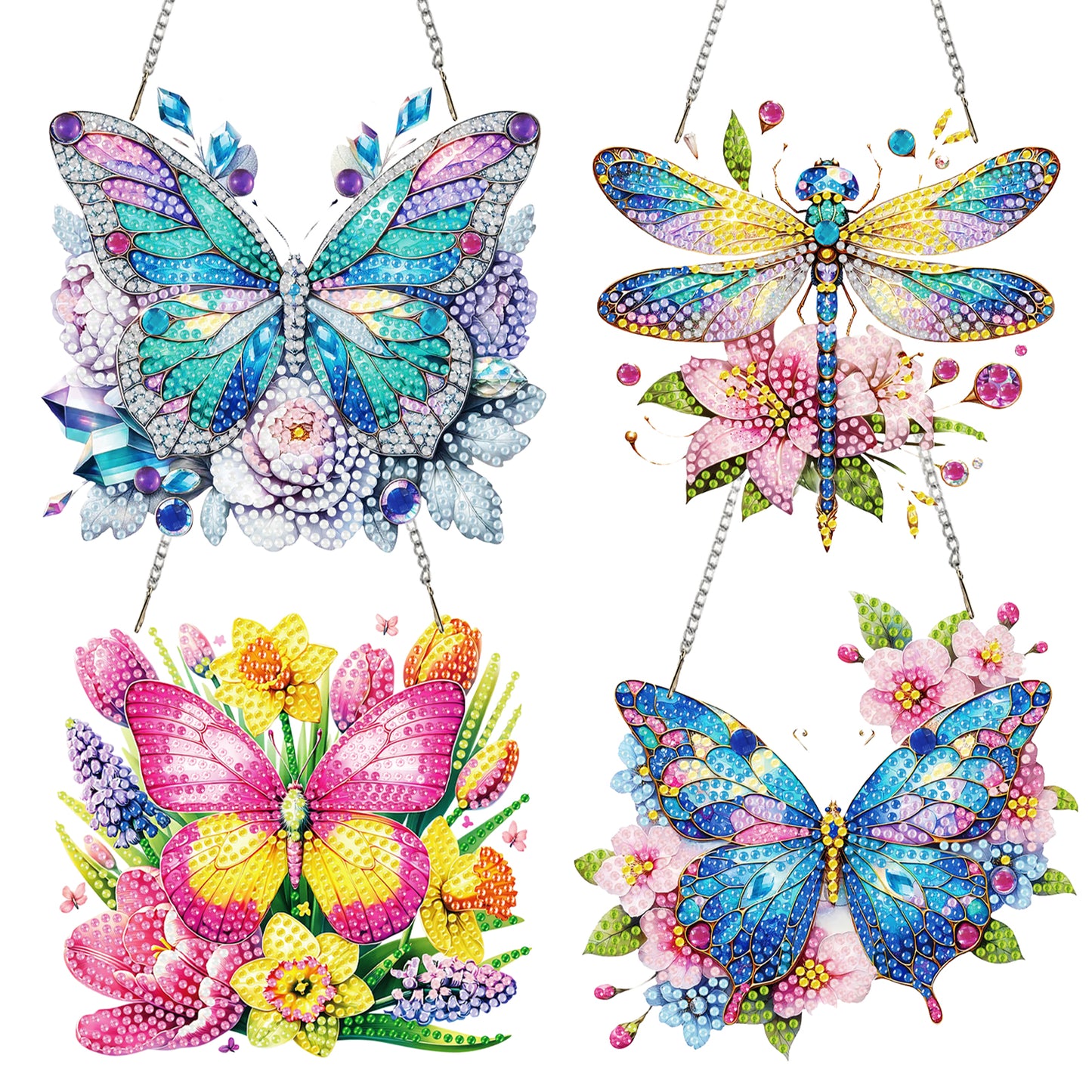 4Pcs Butterfly 2D Flat DIY Diamond Art Pendant Acrylic Hanging Charm Home Decor