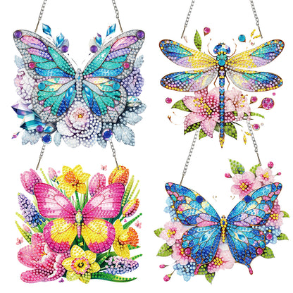 4Pcs Butterfly 2D Flat DIY Diamond Art Pendant Acrylic Hanging Charm Home Decor