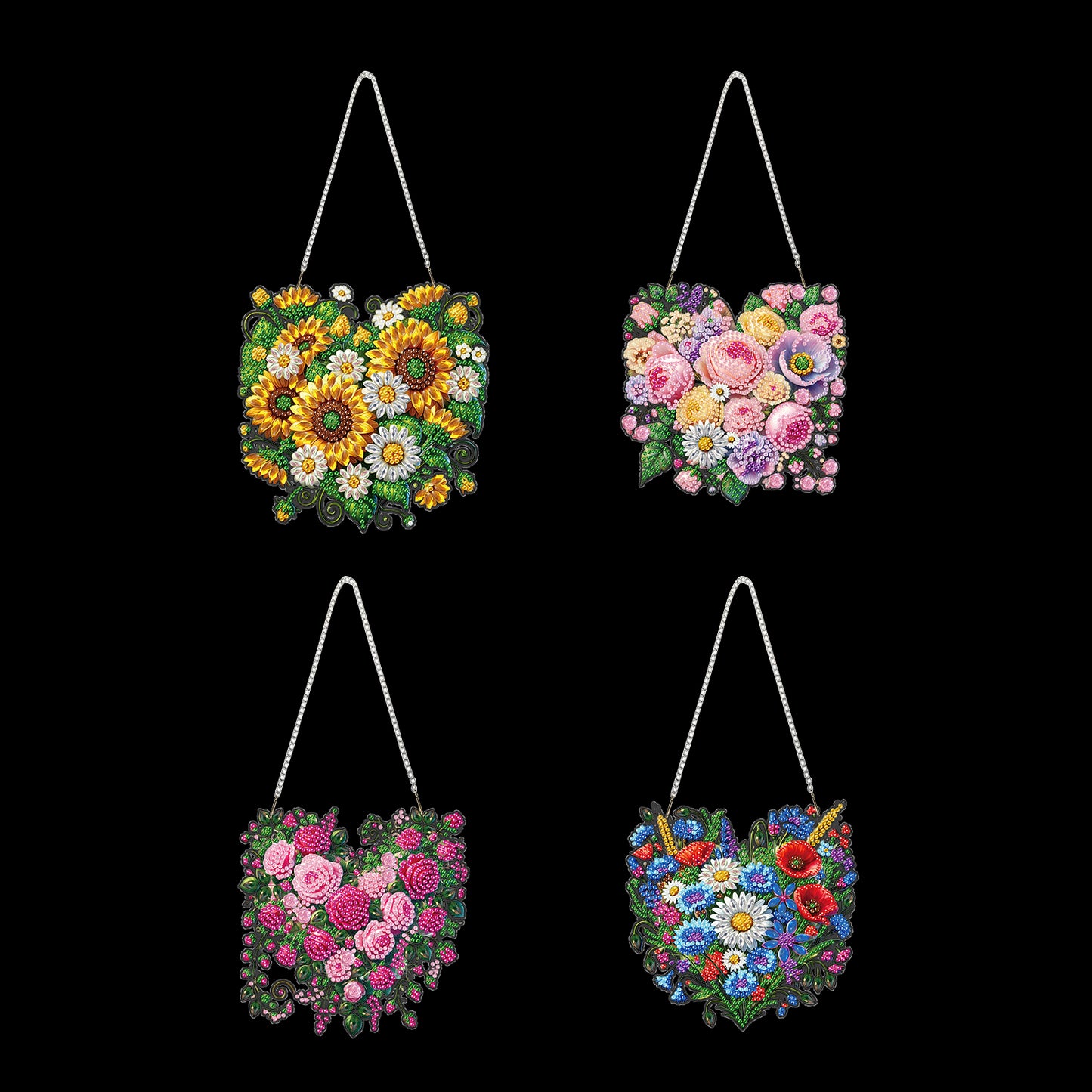 4Pcs Heart 2D Flat DIY Diamond Art Pendant Acrylic Hanging Charm Window Decor