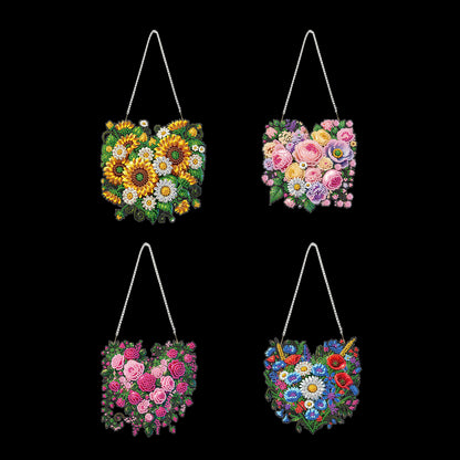 4Pcs Heart 2D Flat DIY Diamond Art Pendant Acrylic Hanging Charm Window Decor