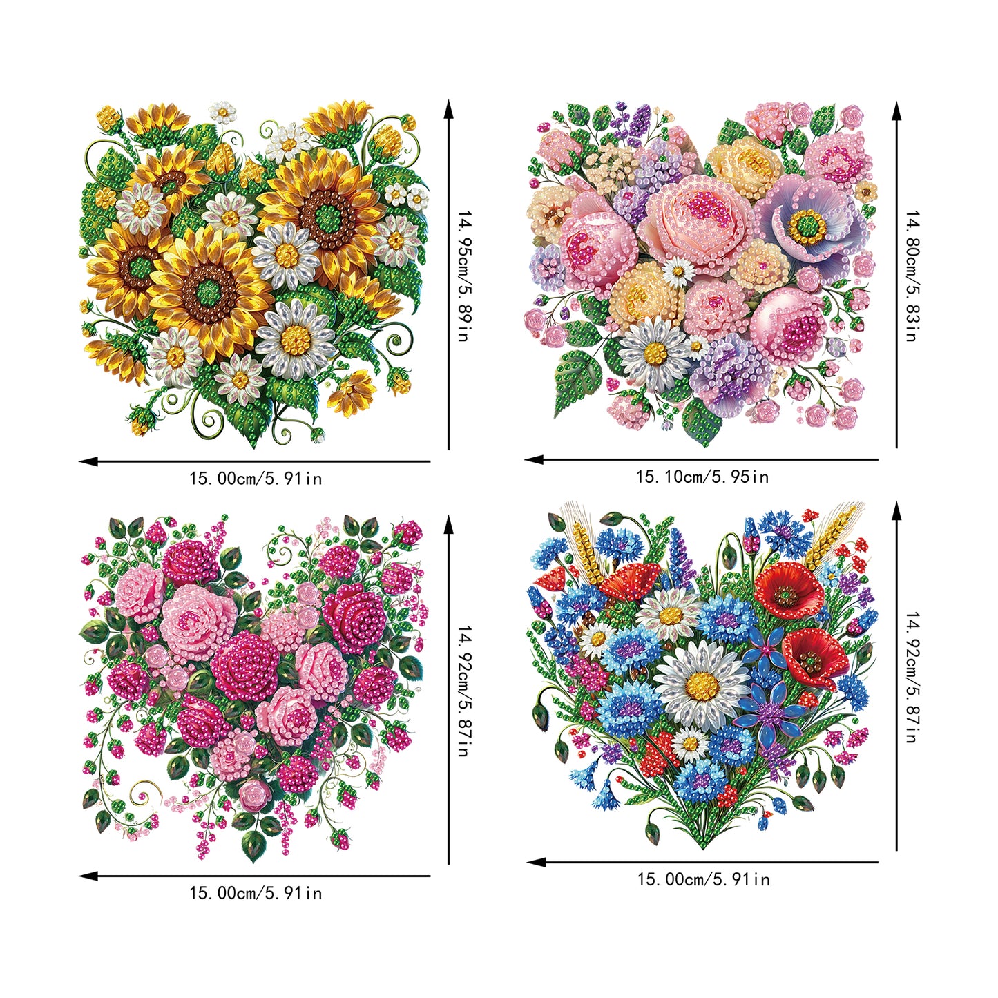 4Pcs Heart 2D Flat DIY Diamond Art Pendant Acrylic Hanging Charm Window Decor