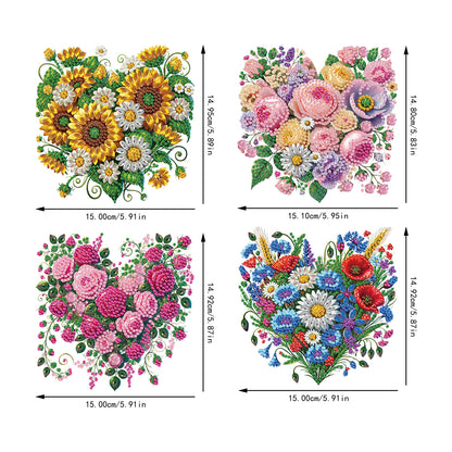 4Pcs Heart 2D Flat DIY Diamond Art Pendant Acrylic Hanging Charm Window Decor