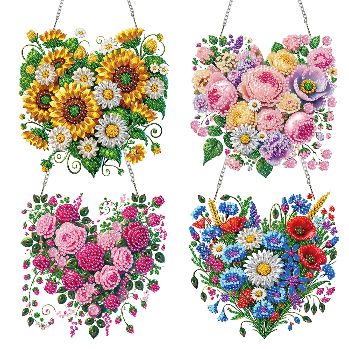 4Pcs Heart 2D Flat DIY Diamond Art Pendant Acrylic Hanging Charm Window Decor