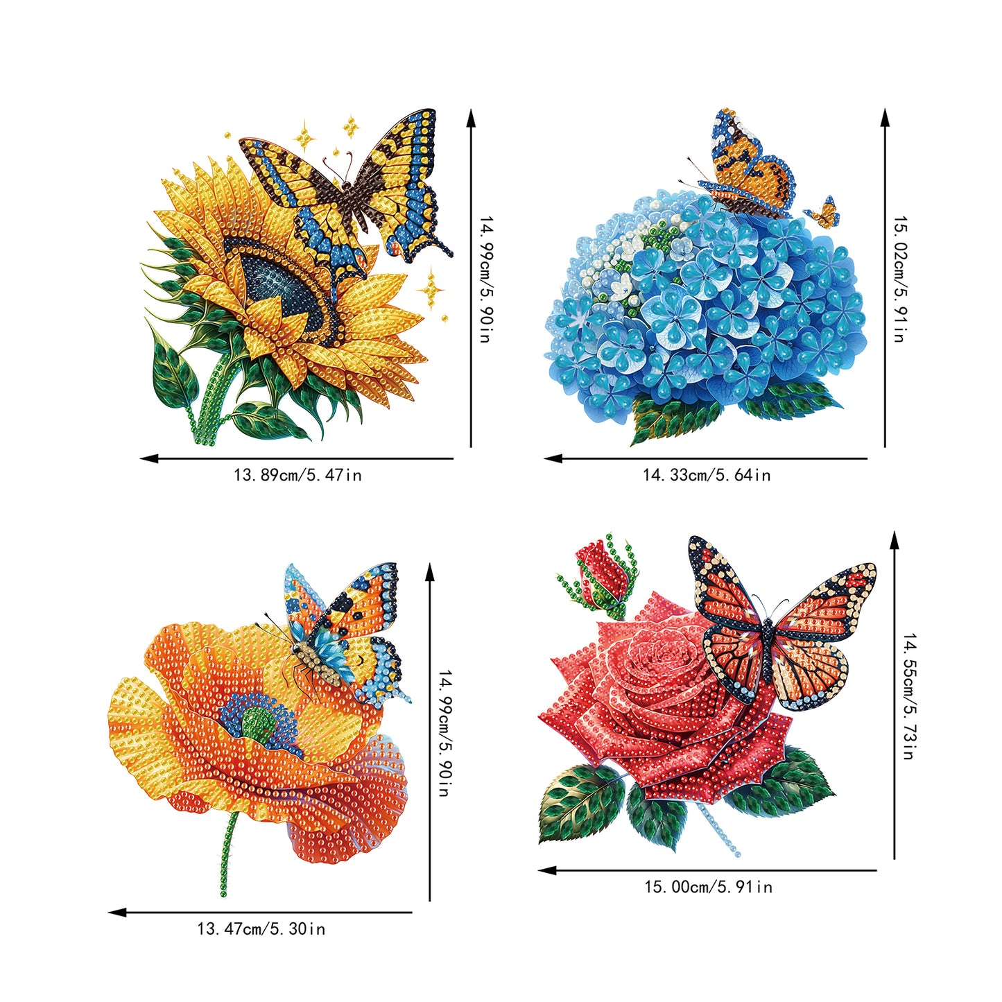 4Pcs Flower 2D Flat DIY Diamond Art Pendant Acrylic Hanging Charm Window Decor