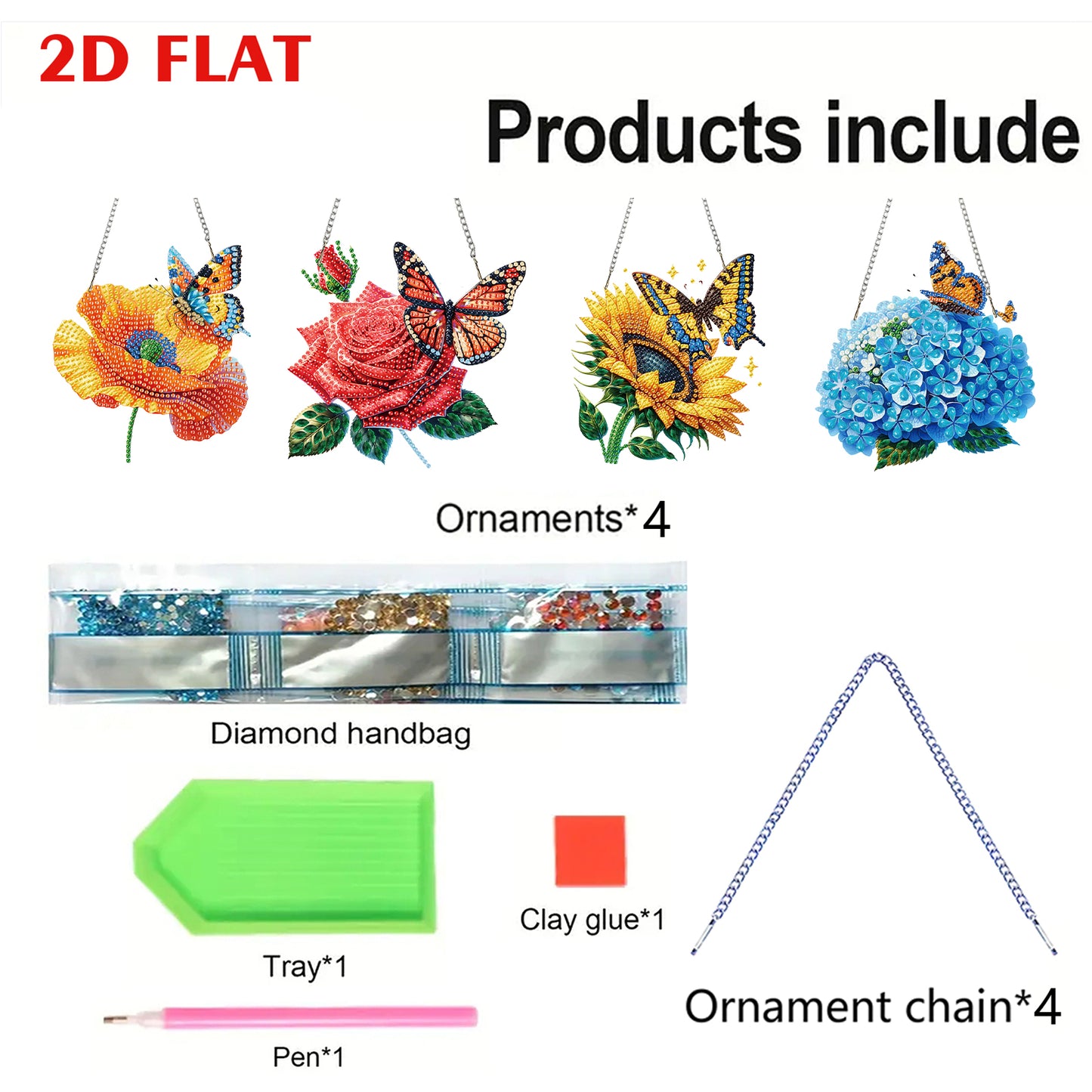 4Pcs Flower 2D Flat DIY Diamond Art Pendant Acrylic Hanging Charm Window Decor