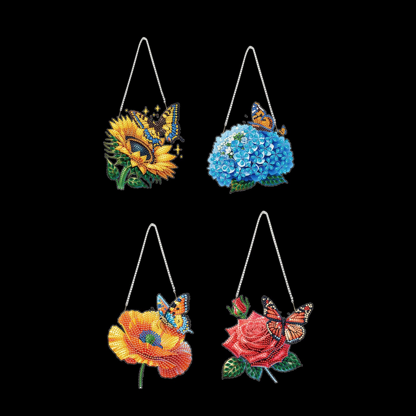 4Pcs Flower 2D Flat DIY Diamond Art Pendant Acrylic Hanging Charm Window Decor