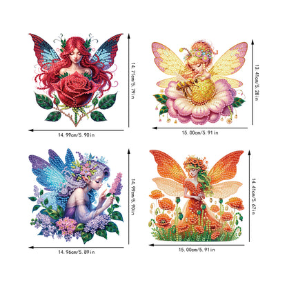 4Pcs Fairy 2D Flat DIY Diamond Art Pendant Acrylic Hanging Charm Window Decor