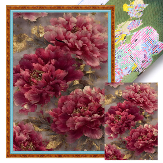 A Flourishing Bloom Of Peonies - 11CT Stamped Cross Stitch 70*50CM (Mona Lisa Brand)