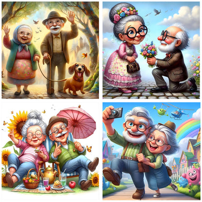 Affectionate Elderly Couple - Full Round Drill Diamond Painting 30*30CM