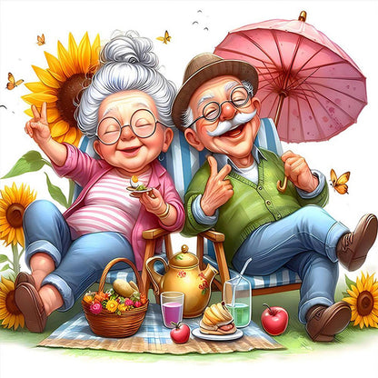 Affectionate Elderly Couple - Full Round Drill Diamond Painting 30*30CM
