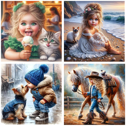 Children And Animals - Full Round Drill Diamond Painting 30*30CM