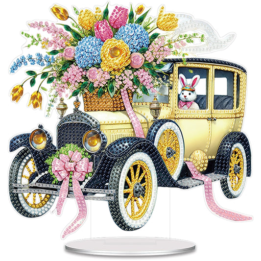 Easter Car DIY 2D Flat Acrylic Special Shaped Diamond Art Kit 22x25cm Home Decor