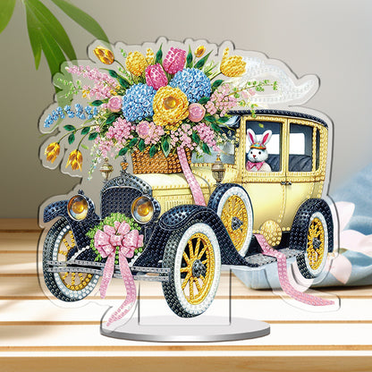 Easter Car DIY 2D Flat Acrylic Special Shaped Diamond Art Kit 22x25cm Home Decor