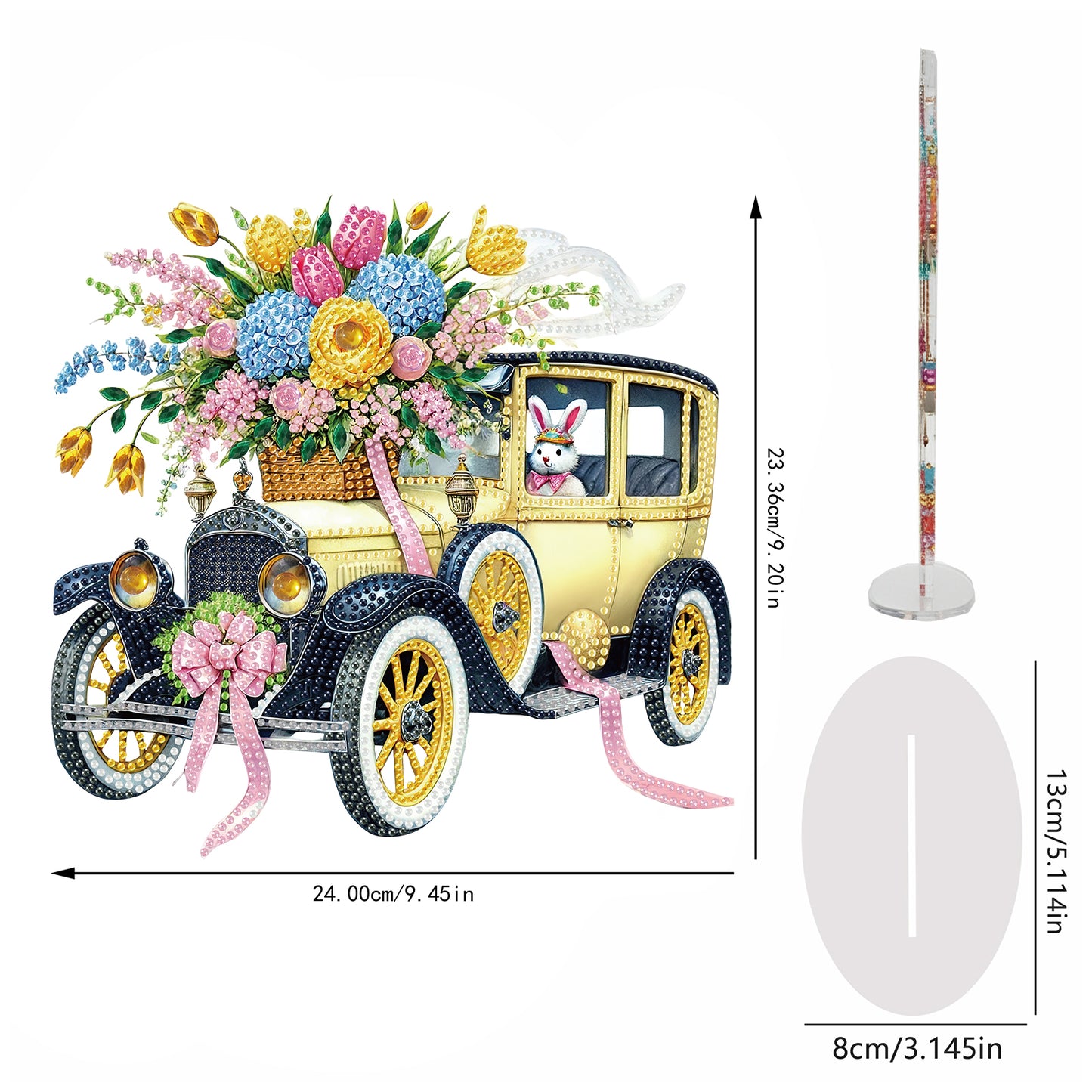 Easter Car DIY 2D Flat Acrylic Special Shaped Diamond Art Kit 22x25cm Home Decor