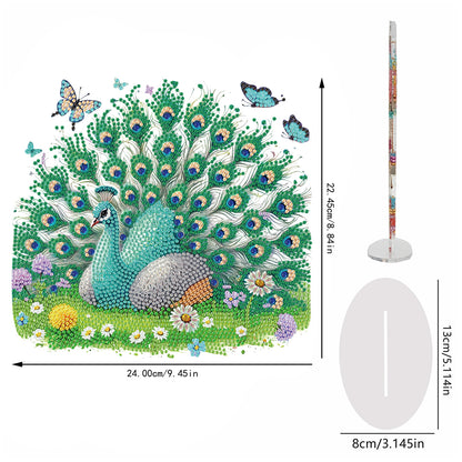 Peacock DIY 2D Flat Acrylic Special Shaped Diamond Art Kits 22x25cm Home Decor