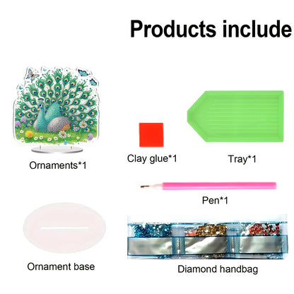 Peacock DIY 2D Flat Acrylic Special Shaped Diamond Art Kits 22x25cm Home Decor