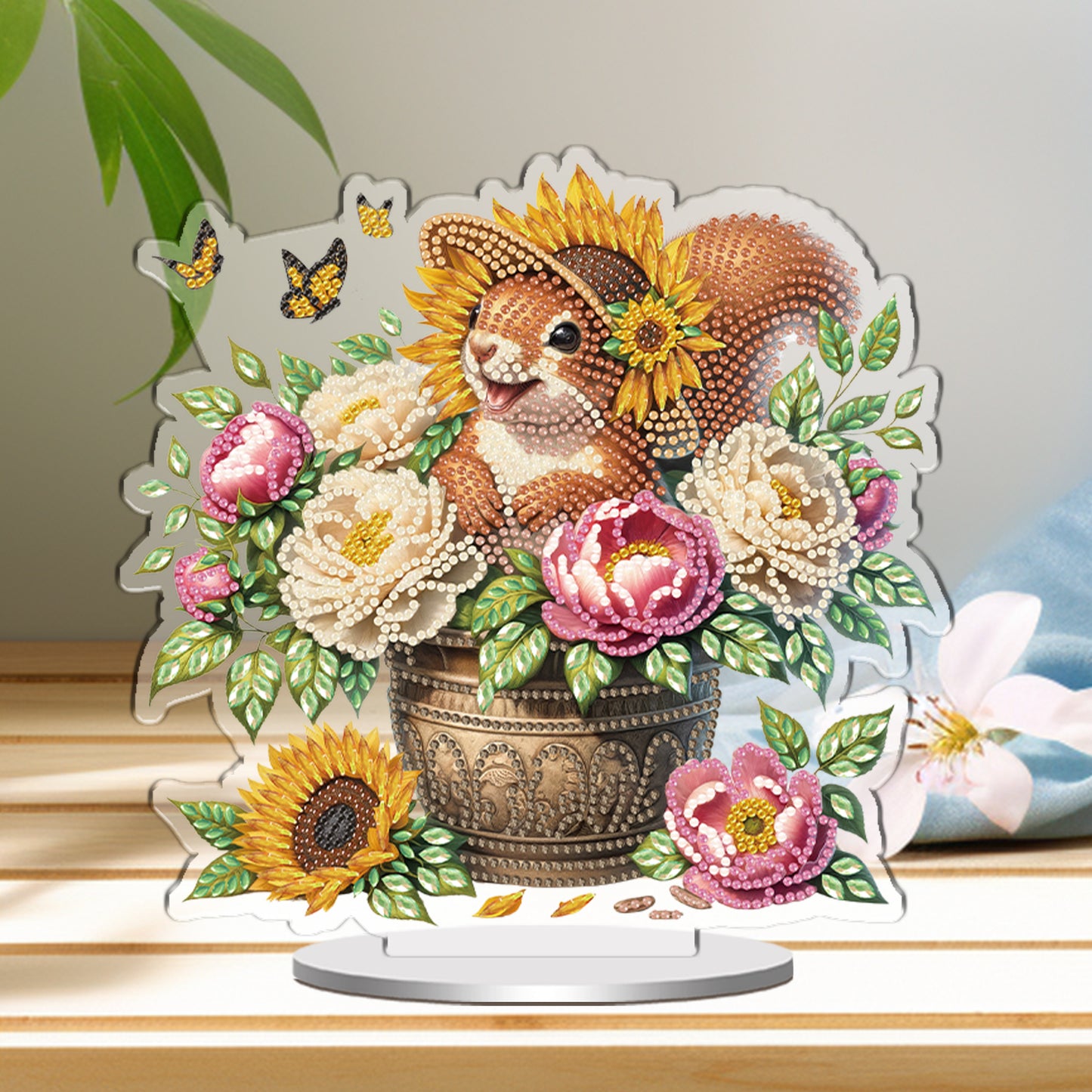 Squirrel and Flower DIY 2D Flat Acrylic Special Shaped Diamond Art Kits 22x25cm