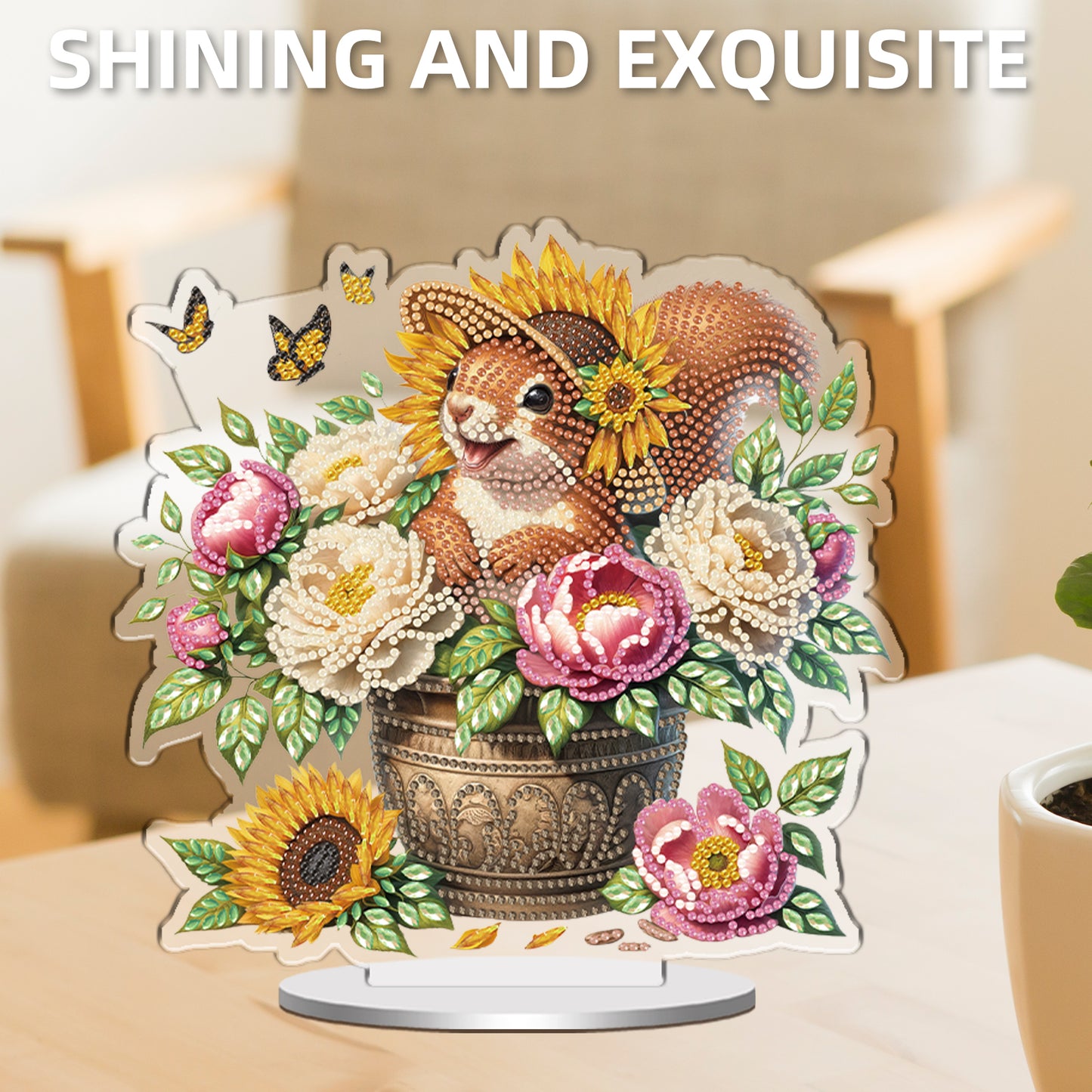 Squirrel and Flower DIY 2D Flat Acrylic Special Shaped Diamond Art Kits 22x25cm