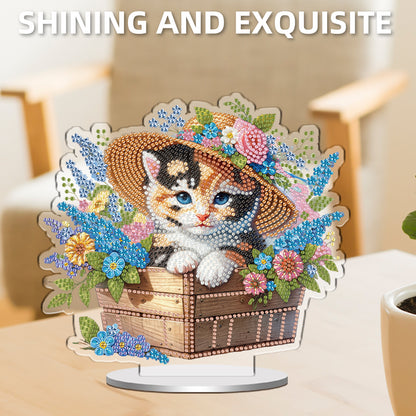 Cat DIY 2D Flat Acrylic Special Shaped Diamond Art Kits Single Sided 22x25cm