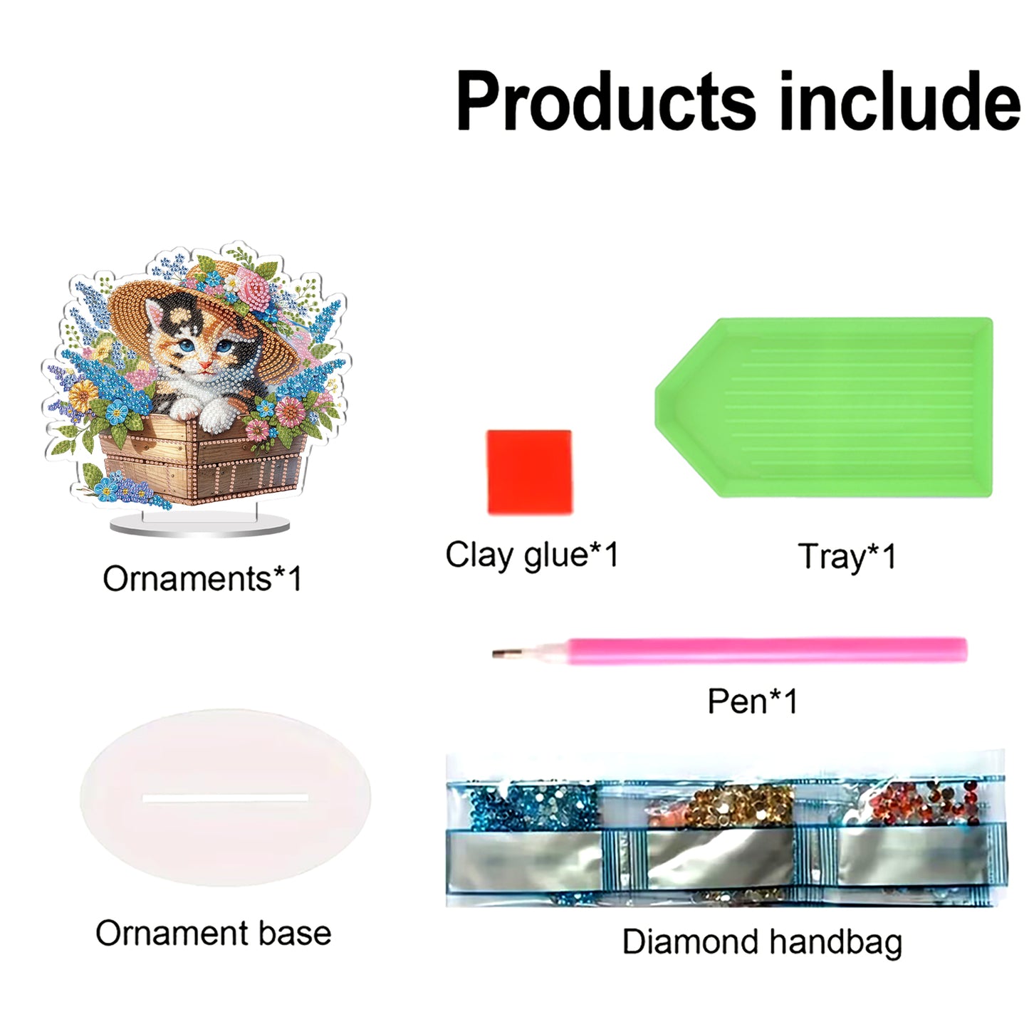 Cat DIY 2D Flat Acrylic Special Shaped Diamond Art Kits Single Sided 22x25cm