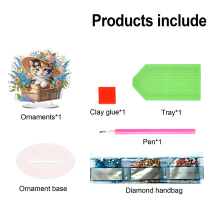 Cat DIY 2D Flat Acrylic Special Shaped Diamond Art Kits Single Sided 22x25cm