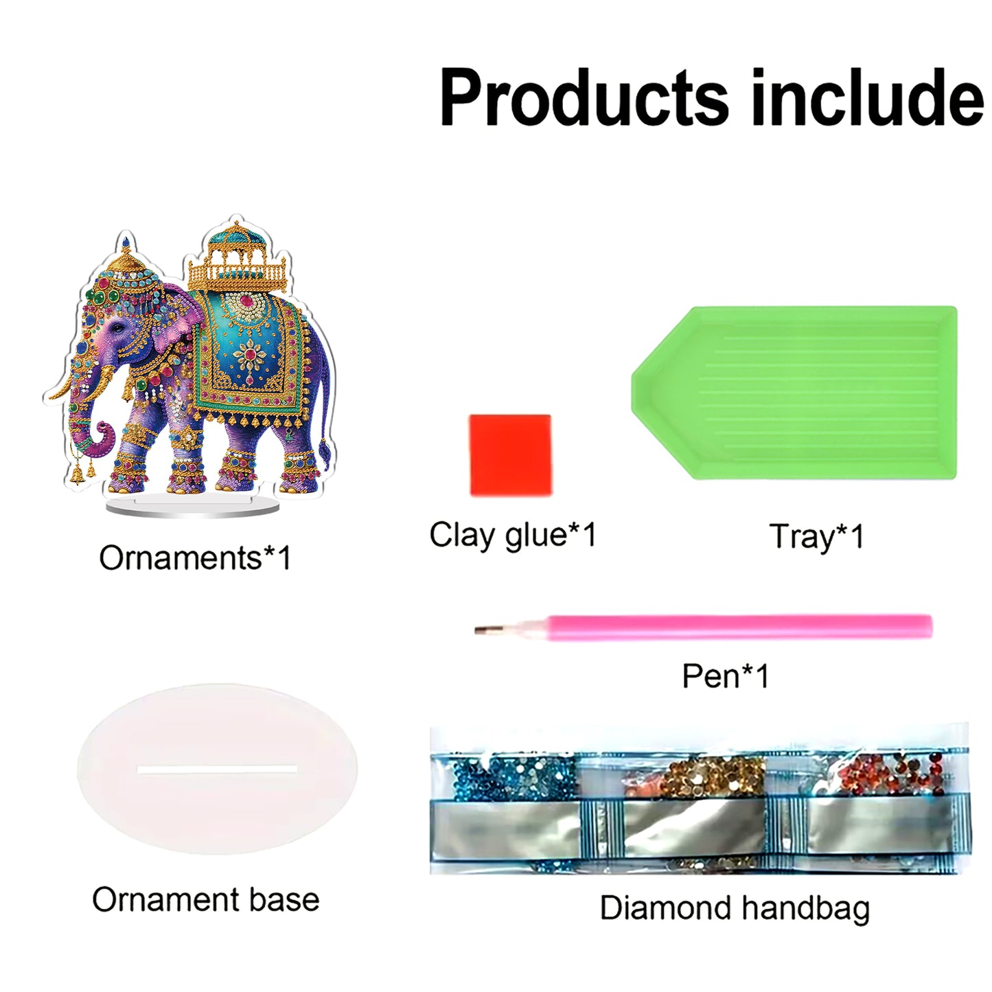 Elephant DIY 2D Flat Acrylic Special Shaped Diamond Art Kits 22x25cm Home Decor