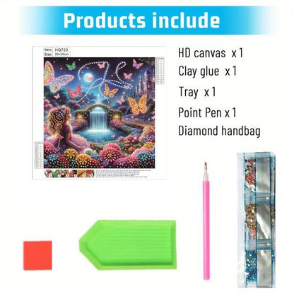 Flower Garden Butterfly Girl - Special Shaped Drill Diamond Painting 30*30CM