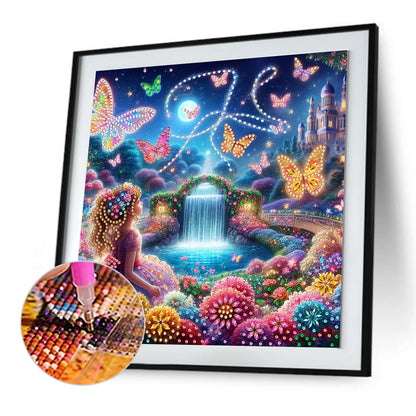 Flower Garden Butterfly Girl - Special Shaped Drill Diamond Painting 30*30CM