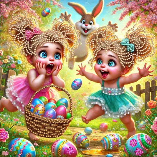 Twin Easter Egg Girls - Special Shaped Drill Diamond Painting 30*30CM