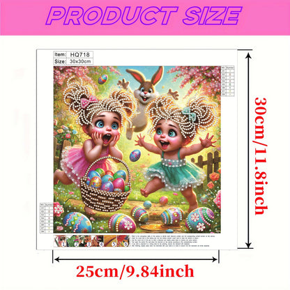 Twin Easter Egg Girls - Special Shaped Drill Diamond Painting 30*30CM