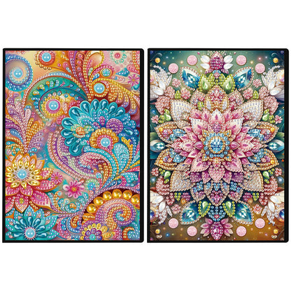 2pcs Flowers Partial DIY 50 Pages A5 Diamond Painting Notebook for Study Home