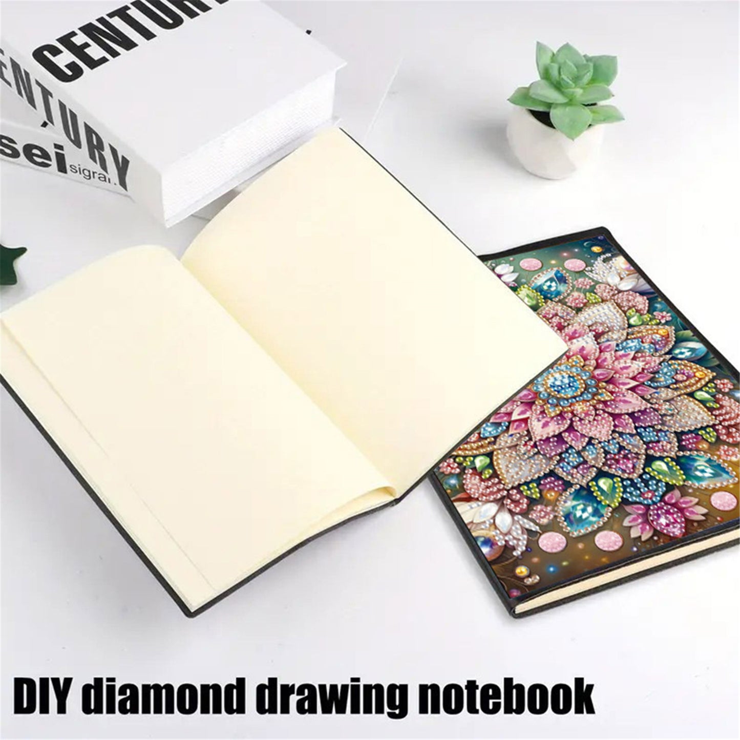 2pcs Flowers Partial DIY 50 Pages A5 Diamond Painting Notebook for Study Home