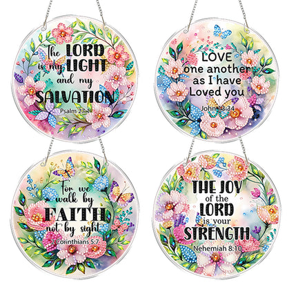 4pcs Flower Text DIY 2D Flat Acrylic Diamond Painting Kits Diamond Art Pendant