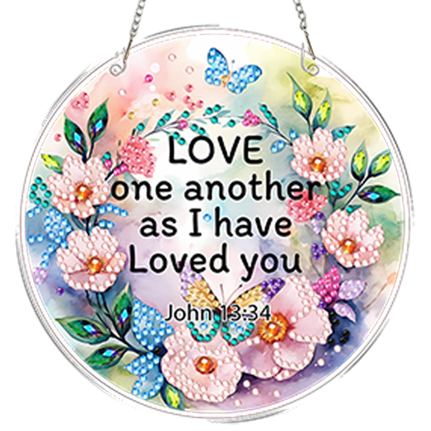 4pcs Flower Text DIY 2D Flat Acrylic Diamond Painting Kits Diamond Art Pendant