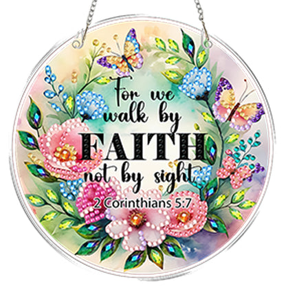 4pcs Flower Text DIY 2D Flat Acrylic Diamond Painting Kits Diamond Art Pendant