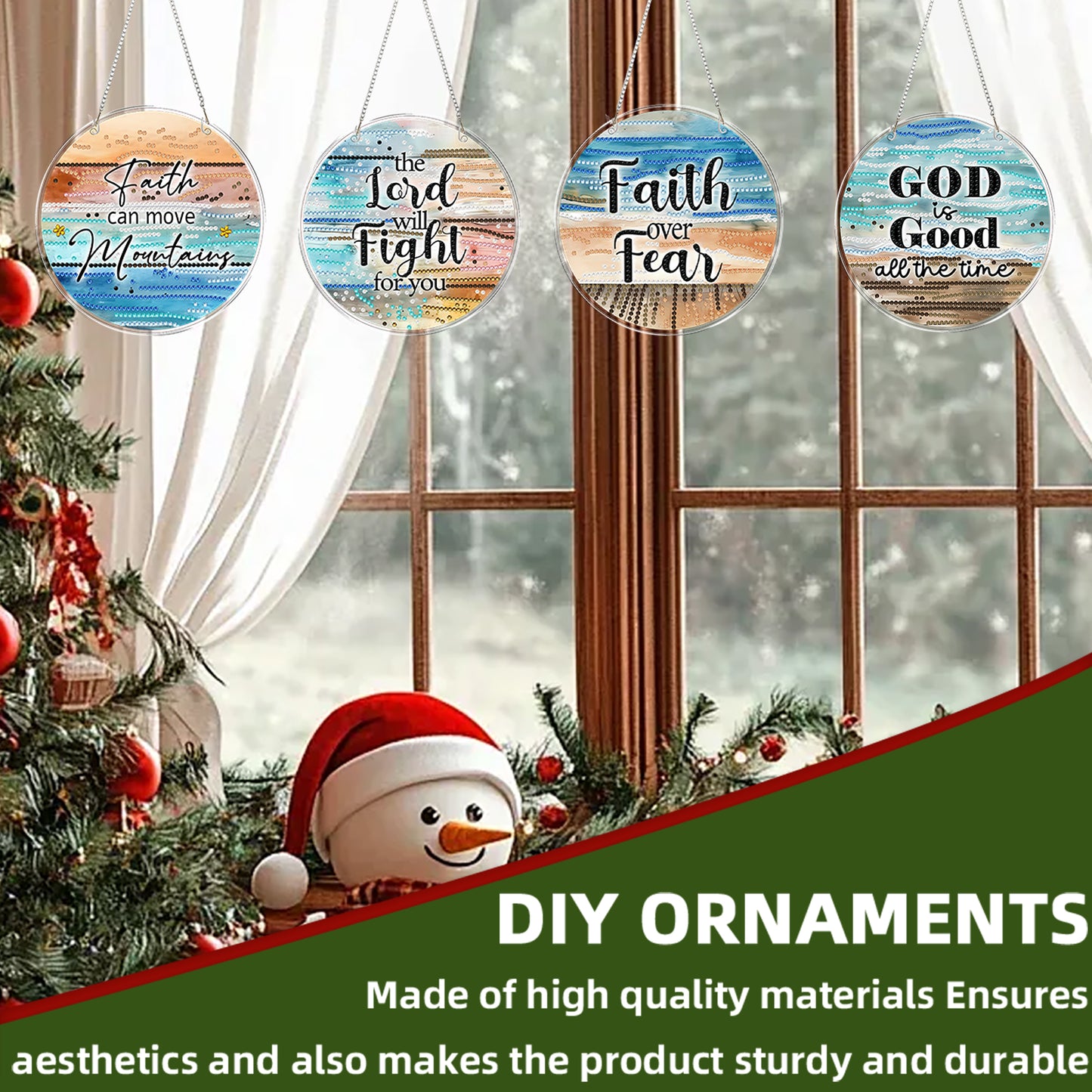 4pcs Beach Text DIY 2D Flat Acrylic Diamond Painting Kits Diamond Art Pendant