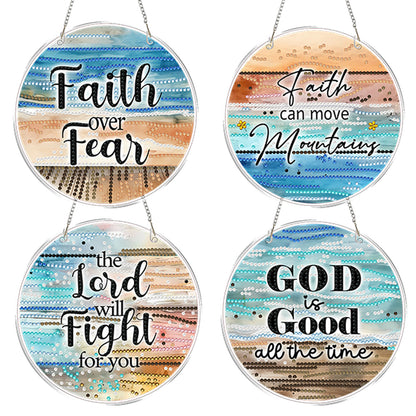 4pcs Beach Text DIY 2D Flat Acrylic Diamond Painting Kits Diamond Art Pendant