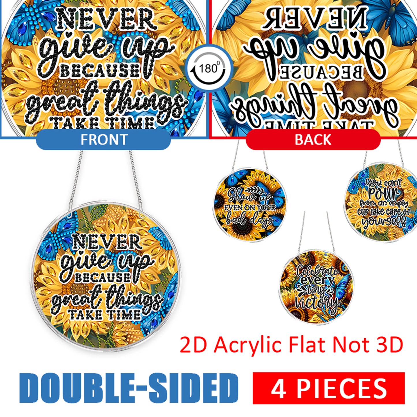 4pcs Butterfly DIY 2D Flat Acrylic Diamond Painting Kits Diamond Art Pendant