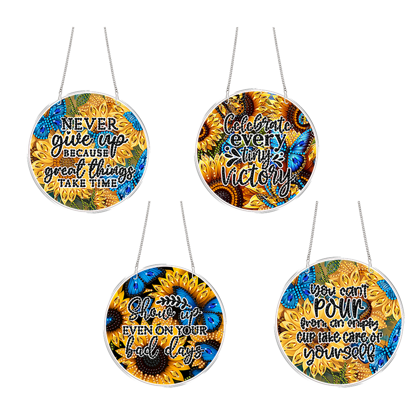 4pcs Butterfly DIY 2D Flat Acrylic Diamond Painting Kits Diamond Art Pendant