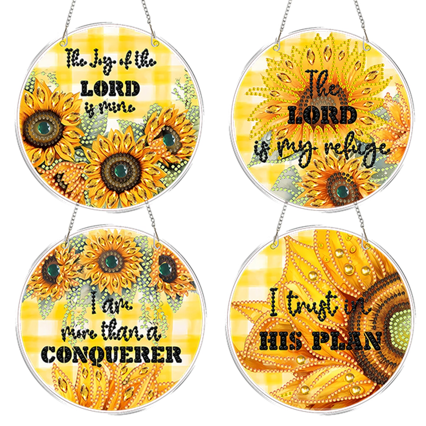 4pcs Sunflower Text DIY 2D Flat Acrylic Diamond Painting Kit Diamond Art Pendant