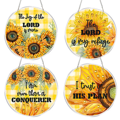 4pcs Sunflower Text DIY 2D Flat Acrylic Diamond Painting Kit Diamond Art Pendant