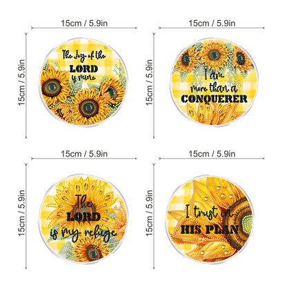 4pcs Sunflower Text DIY 2D Flat Acrylic Diamond Painting Kit Diamond Art Pendant