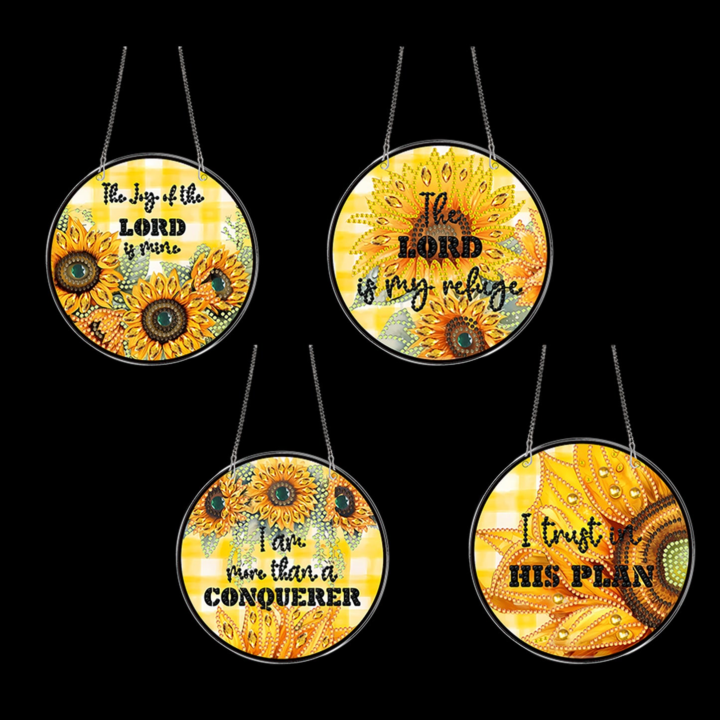 4pcs Sunflower Text DIY 2D Flat Acrylic Diamond Painting Kit Diamond Art Pendant