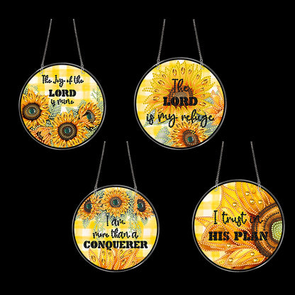 4pcs Sunflower Text DIY 2D Flat Acrylic Diamond Painting Kit Diamond Art Pendant