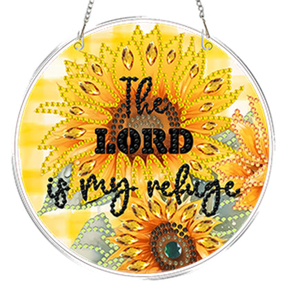 4pcs Sunflower Text DIY 2D Flat Acrylic Diamond Painting Kit Diamond Art Pendant