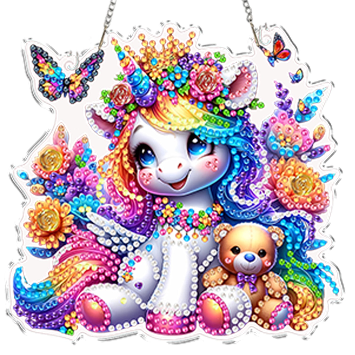 4pcs Flower Unicorn DIY 2D Flat Acrylic Diamond Painting Kit Diamond Art Pendant